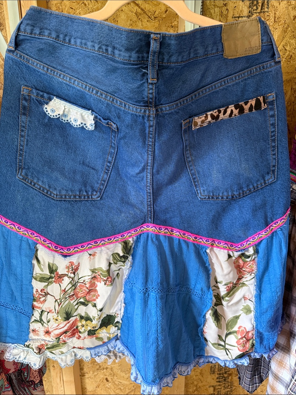 Handmade Upcycled Mixed Media Denim Boho Skirt Large - Picture 6 of 11